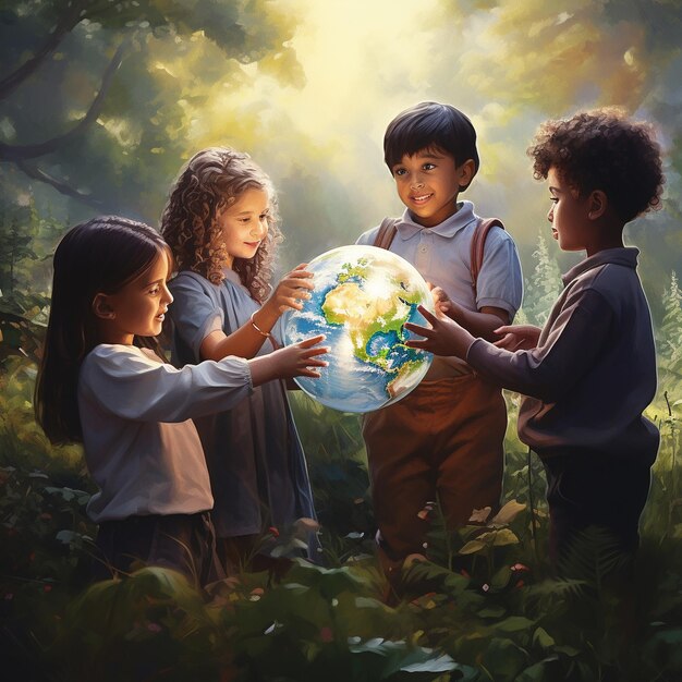 Young girl outdoors holding a large globe