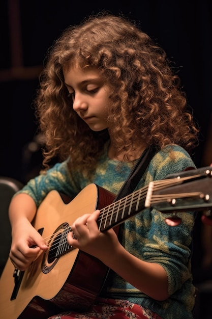 a young girl playing a guitar created with generative ai