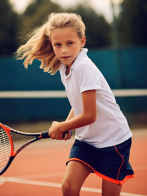 Foto ragazza che gioca a tennis sul campo