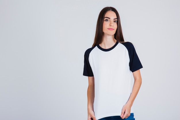 Young girl posing with her t-shirt