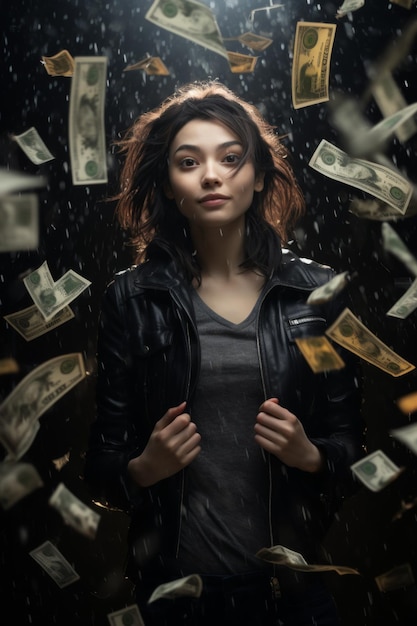 young girl under the rain of money Generative AI