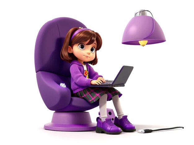 A young girl sitting on a chair working and coming up with beautiful business ideas 3d illustration