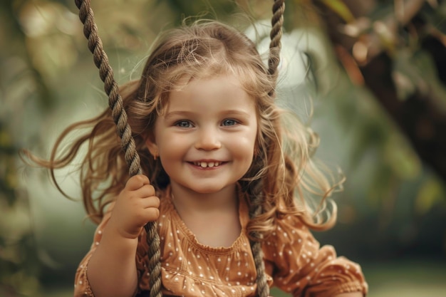 Photo a young girl sitting on a swing perfect for family and childhood themes