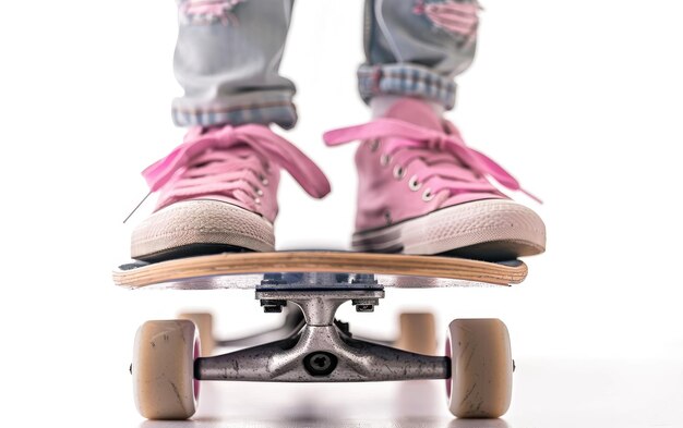 Foto ragazza su skateboard isolata su uno sfondo bianco generative ai