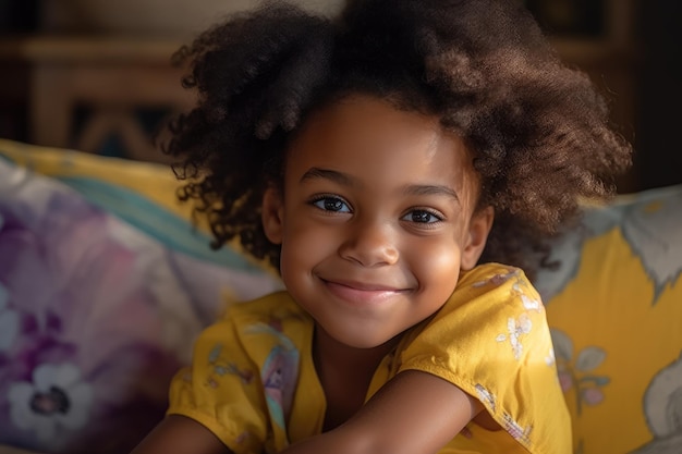 A young girl smiles at the camera.