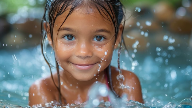 Young Girl Smiles Swimming in Water