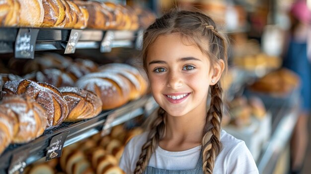 Young Girl Smiling at Baked Goods Display