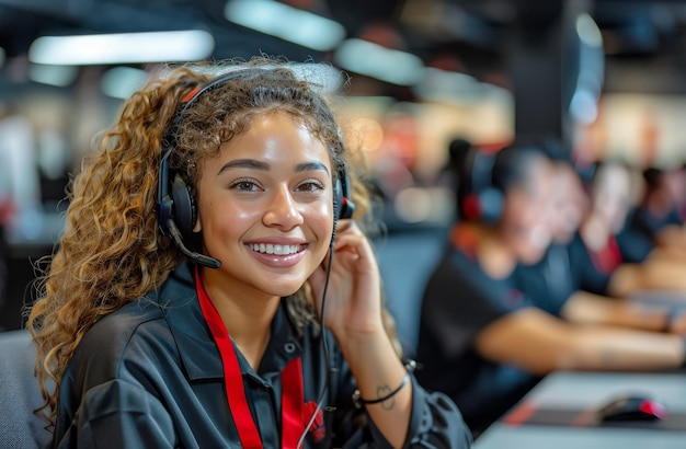 Young Girl Smiling in Headset