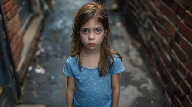 Молодая девушка стоит одна в узком переулке
