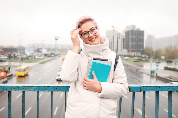 Young girl student smiling