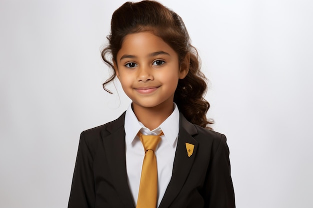 a young girl in a suit and tie