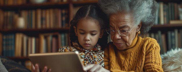 Photo a young girl teaching her grandmother use background