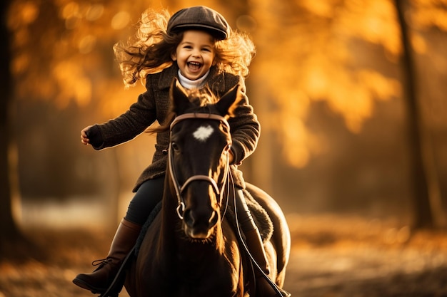 Young girl teaching horse riding