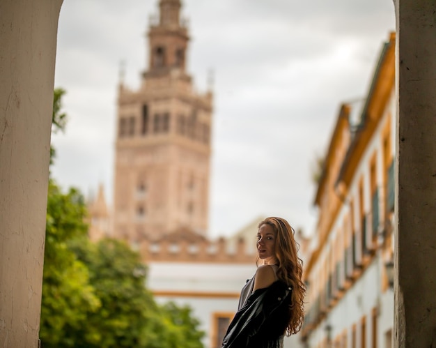 Young girl tours seville in spain