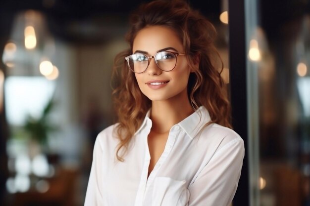 Photo young girl trying on eyeglasses in front of mirror helping to improve vision saving eye health we