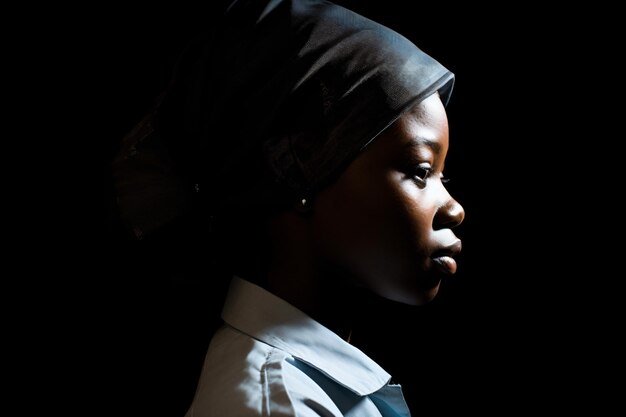 a young girl in a turban and a tie