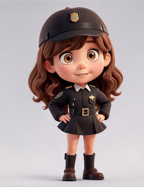 A young girl in US police dress