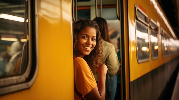 Young girl using public transport