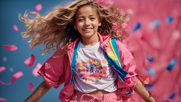 Photo a young girl in a vibrant pink outfit