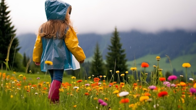 Young Girl Walking Amidst Wildflowers