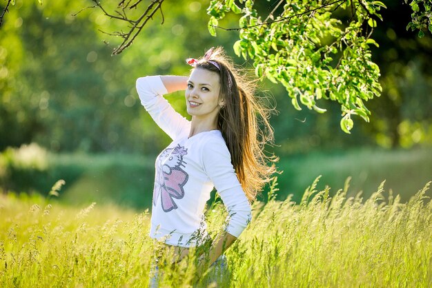 young girl walking in the garden