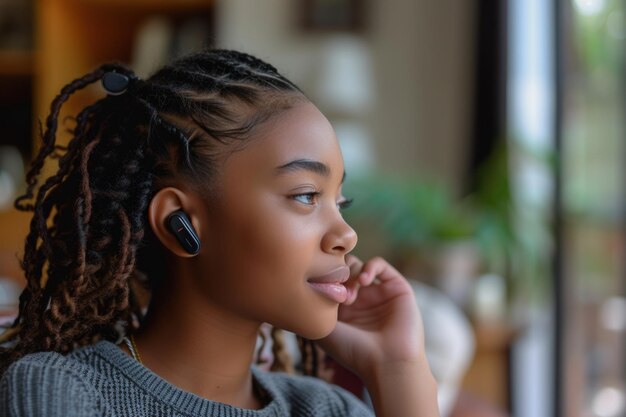 Young Girl Wearing Ear Buds