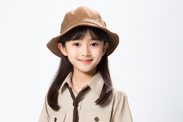 a young girl wearing a hat and a shirt