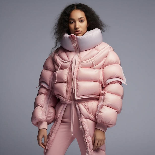 A young girl were puffy nike coat