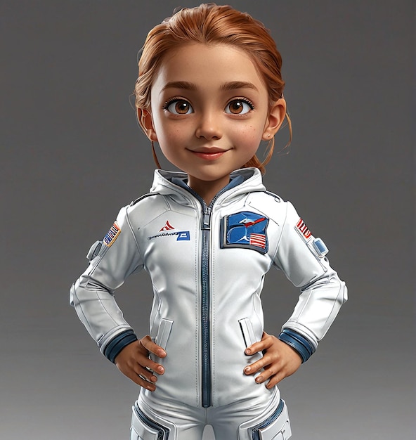 a young girl in a white astronaut suit