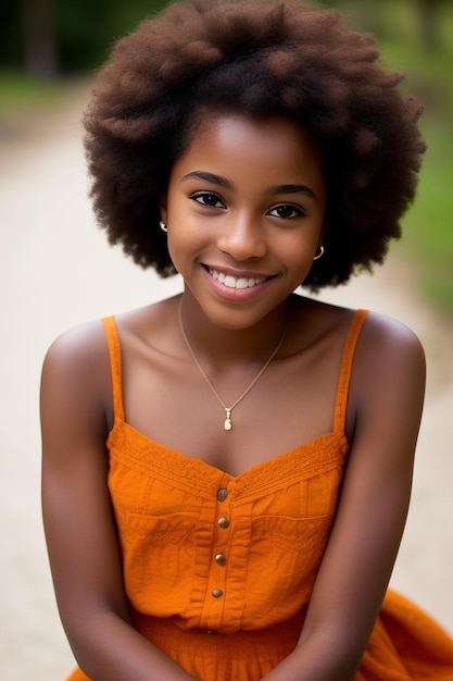 A young girl with an afro and a necklace