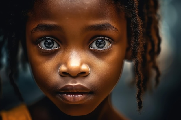 A young girl with blue eyes and a yellow shirt