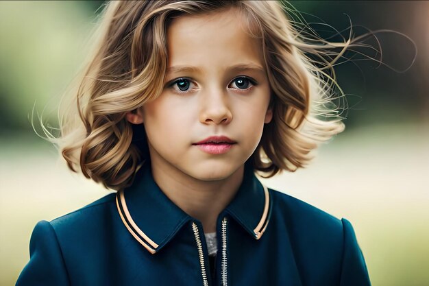 Photo a young girl with a blue jacket that says'i'm a boy '