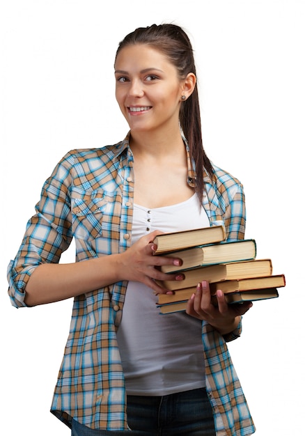 Young girl with book isolated