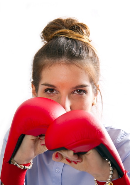 young girl with boxing gloves