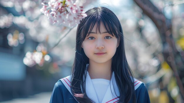 写真 春に桜がく若い女の子