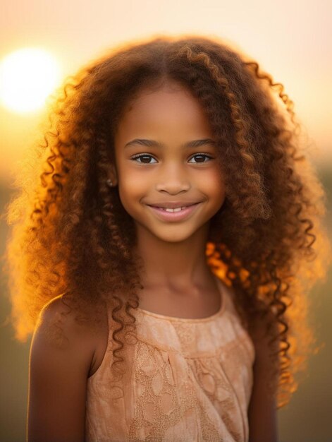 Photo a young girl with curly hair and a big smile