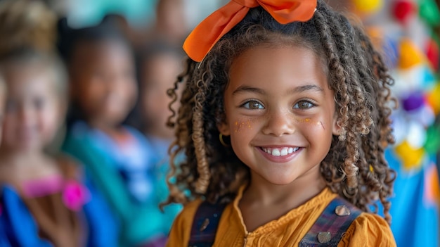 Young Girl With Curly Hair Smiling