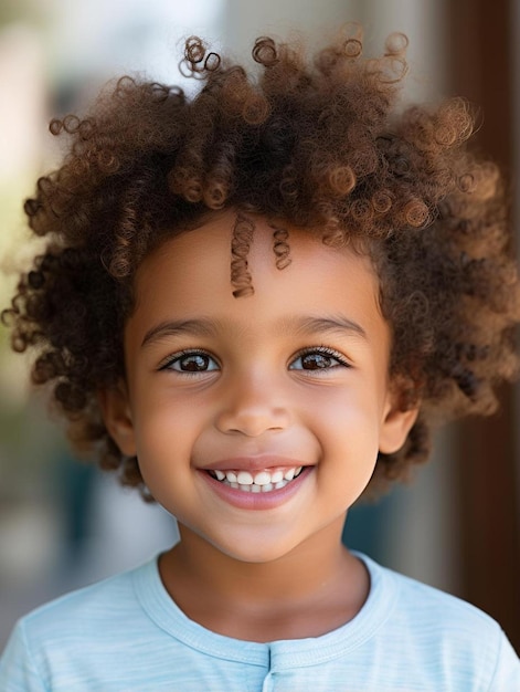 Photo a young girl with curly hair and a white bow tie