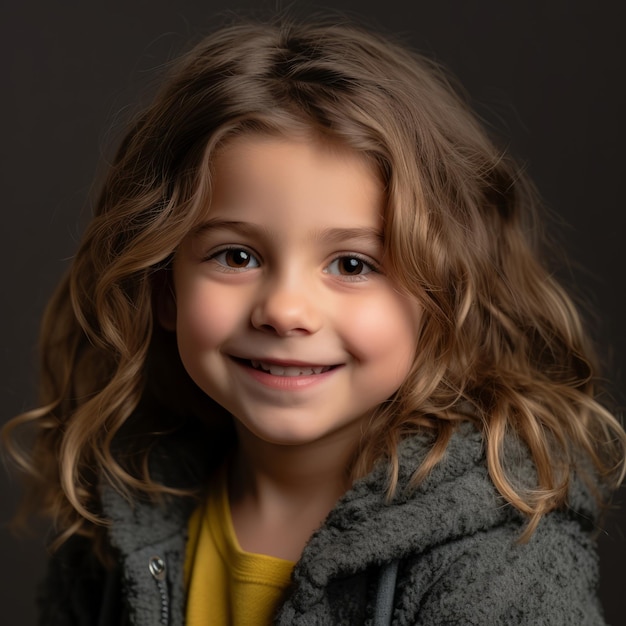 a young girl with curly hair and a yellow shirt