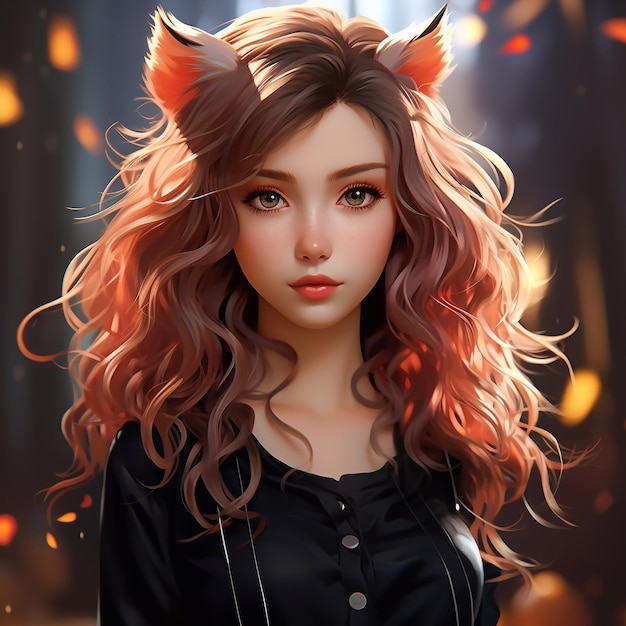 young girl with cute hair in the style of realistic lighting kawaii AI generated