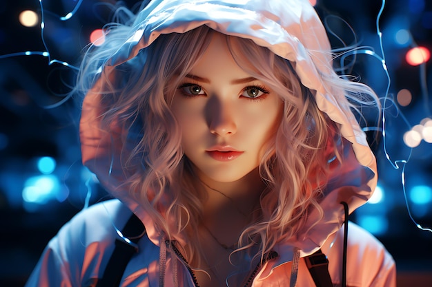 Young girl with cute hair in the style of realistic lighting kawaii AI generated