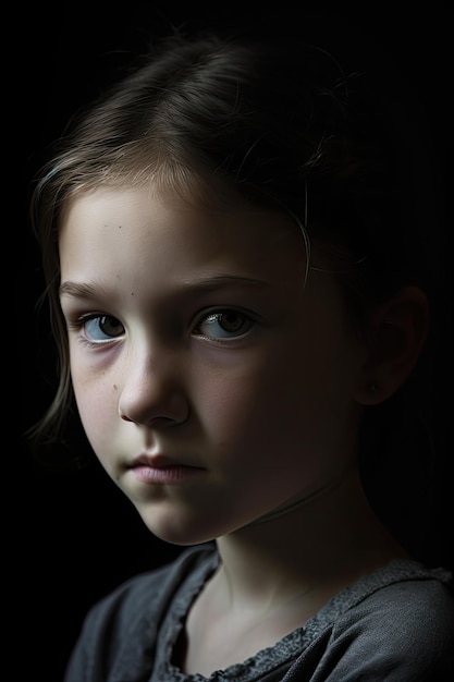 A young girl with a dark background and the word " on the face ".