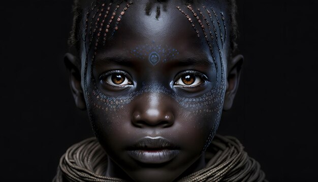 A young girl with the face painted in the dark