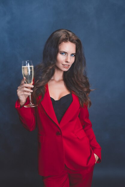 young girl with glass of champagne.