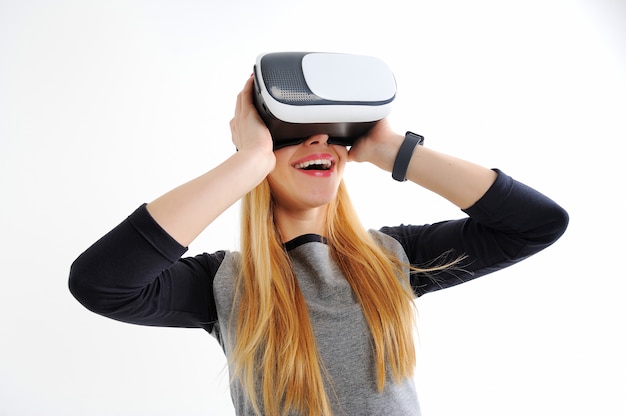 Young girl with glasses of virtual reality