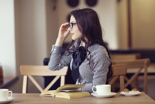 young girl with glasses