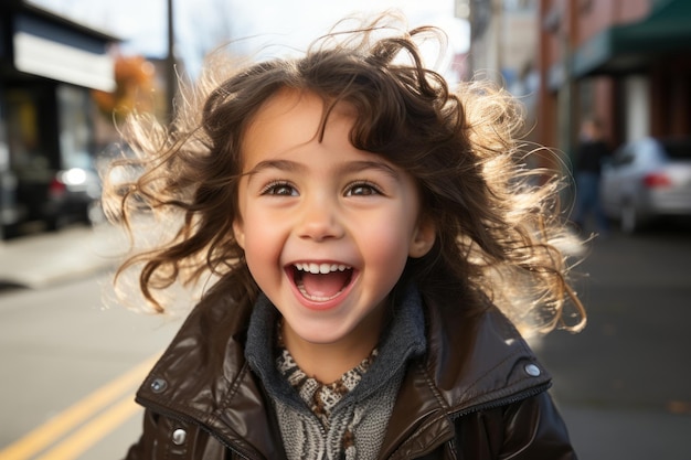 a young girl with her hair blowing in the wind