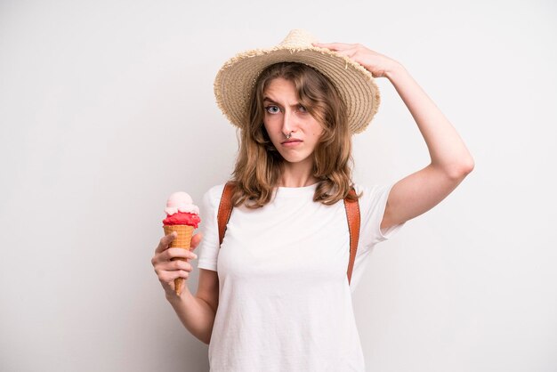 Young girl with an ice cream summer cocnept