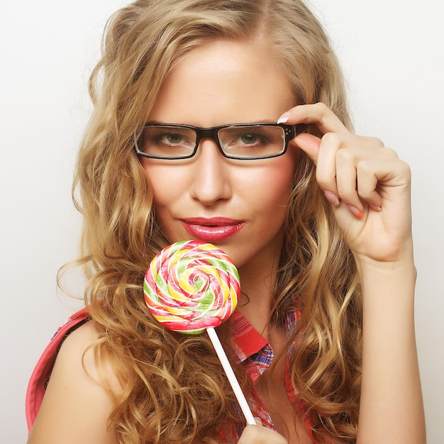 Photo young girl with lolipop