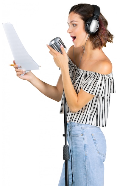 Young girl with a microphone